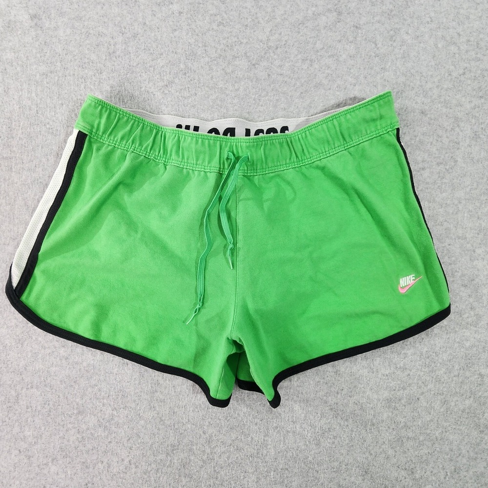 Nike Dry-Fit Shorts Womans Medium Lime Green White Stripes Running Pink Swoosh